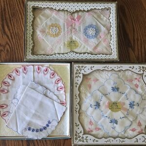 Elegant Lace Handkerchief Set - Pink, Blue, and White